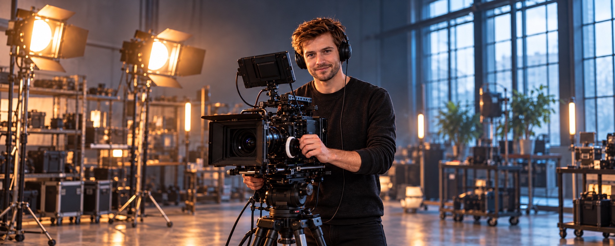 Criador com equipamento de vídeo
